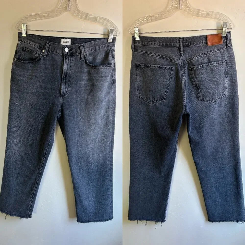 Citizens of Humanity Daphne Crop Jeans 30 Black High Rise Raw Hem Women - Picture 16 of 16